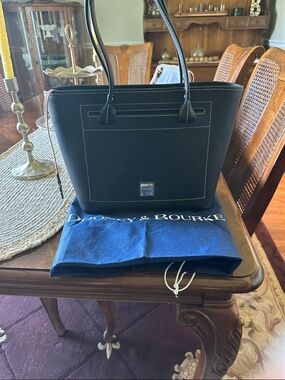 Dooney & Bourke Black Leather Tote with Contrast Stitching